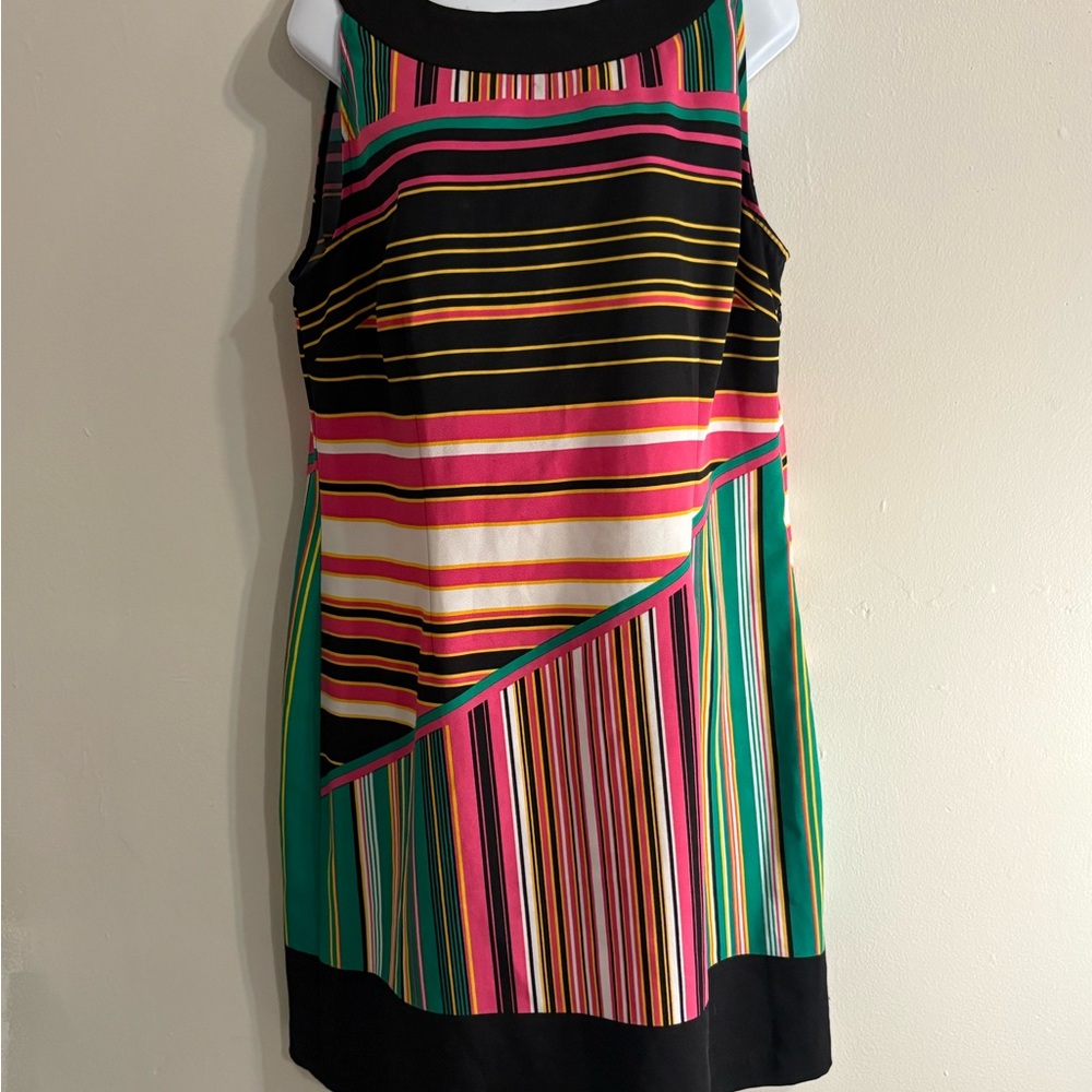 Sleeveless Multicolor Striped Shift Dress - Pink & Green